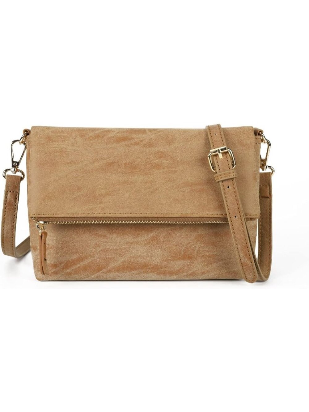 Women's Light Brown PU Leather Crossbody Bag Purse Shoulder Adjustable Strap